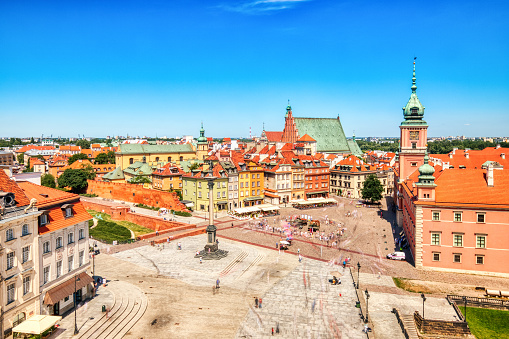 Warsaw Old Town Aerial view during Sunny Summer Day with Blue Sky, Poland