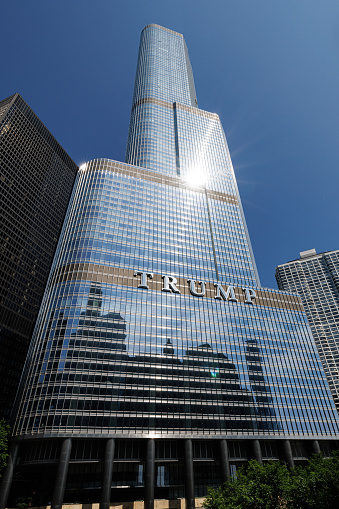 Trump Tower in Chicago Illinois USA from ground level on a sunny summer day in July 2023