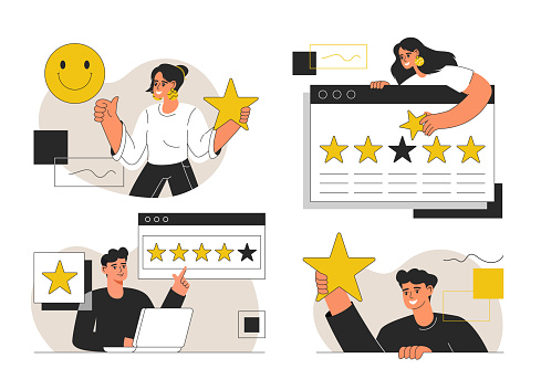 Satisfaction illustrations concept. Trendy vector style. Feedback, rating, review, customer, voting.