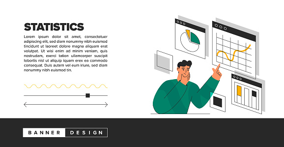 Statistics review illustrations concept. Trendy vector style and banner design.