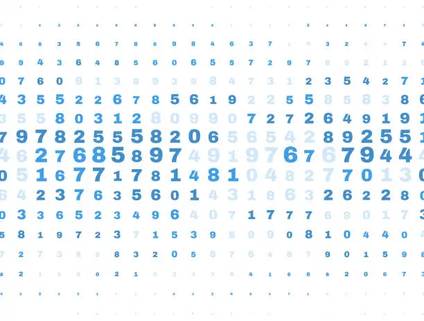 Vector illustration of Pattern of scattered blue numbers on white background.