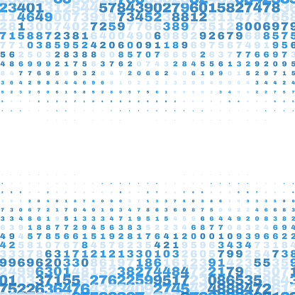 Digitally generated seamless pattern featuring rows of random blue numbers over a bright white background.