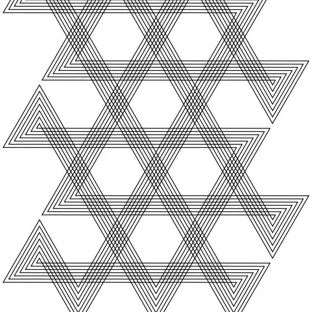 Vector illustration of Interlocking geometric star shapes in black and white.