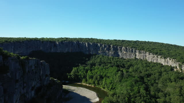 The lush green countryside of the Gorges de l'Ardeche in Europe, France, in summer on a sunny day.