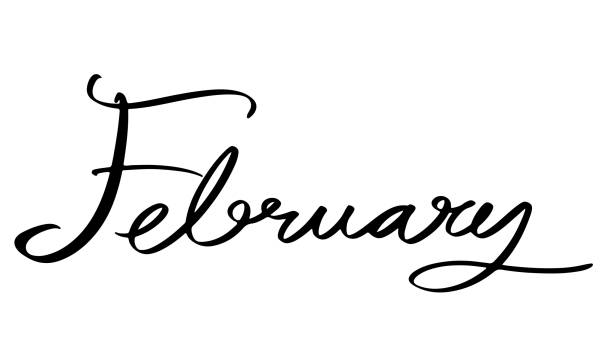 February font text calligraphy hand written black dark colour february month vector illustration happy valentine day date 14 fourteen chinese new year time calendar typography symbol sign icon poster