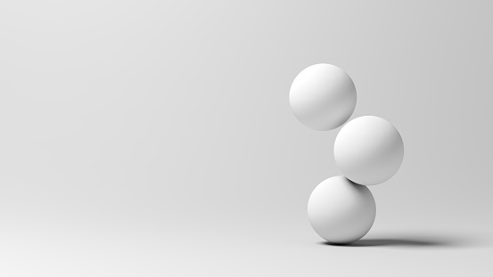 Imbalance. Three white spheres. 3d illustration.