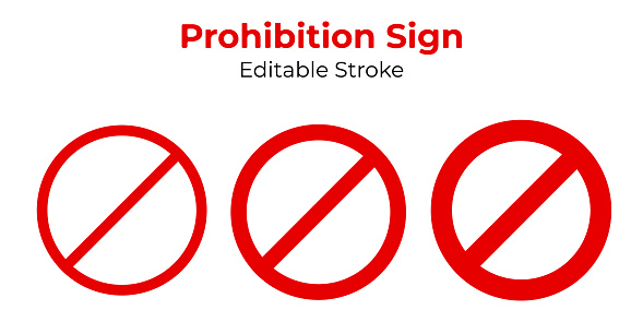 Set of Red Forbidden Sign isolated on Transparent Background. Flat icon. Editable stroke. Vector illustration.