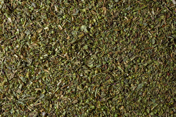 Dry Aromatic Herbs and Flavorful Spices Mix: A Culinary Canvas of Aroma Herb Seasoning. Textured Background for Gourmet Cooking. The Harmonious Combination of Dried Herbs and Spices - Top View