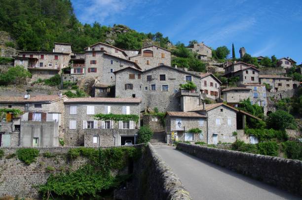 Village of Jaujac in Ardeche in France, Europe stock photo