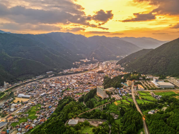 istock Gero, Gifu, Japan from the Mountains at Dusk 1920618859