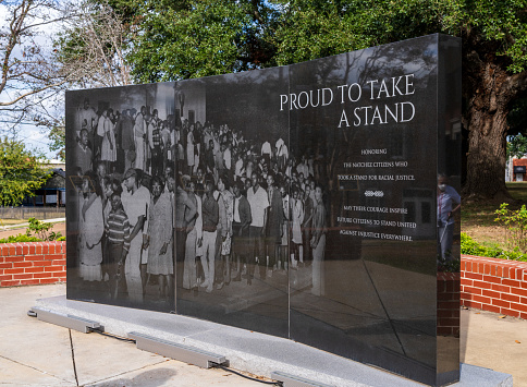 Natchez, MS - 26 October 2023: Proud to take a Stand memorial to march and fight for civil rights in segregation American south