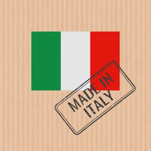 Vector illustration of Made in Italy badge vector. Sticker with Italian national flag. Ink stamp isolated on paper background.