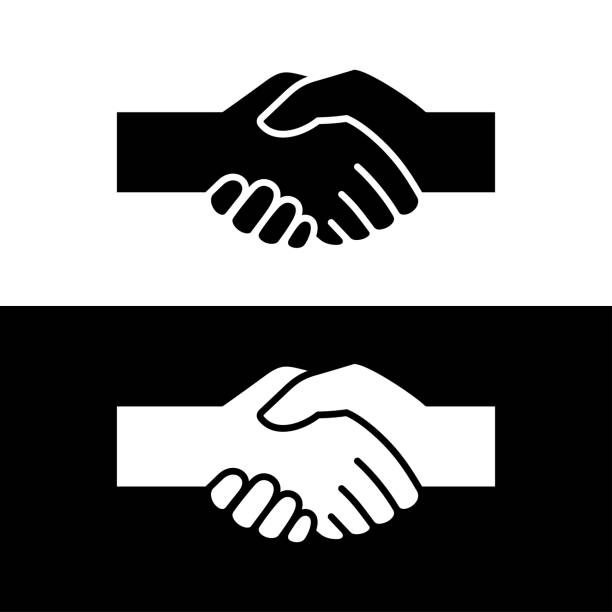 ikon jabat tangan. simbol bisnis, kepercayaan, kontrak atau perjanjian. ritual transaksi atau pembelian, salam atau perpisahan. - jabat tangan ilustrasi stok