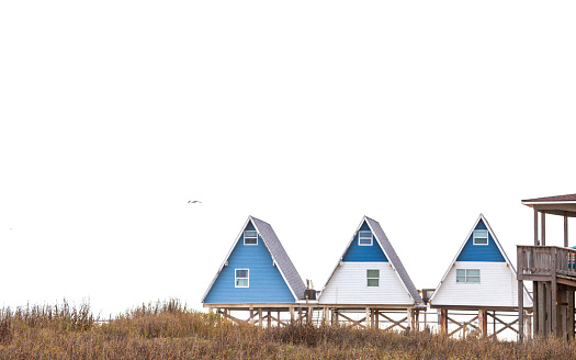 Beachfront buildings in Surfside, Texas, USA