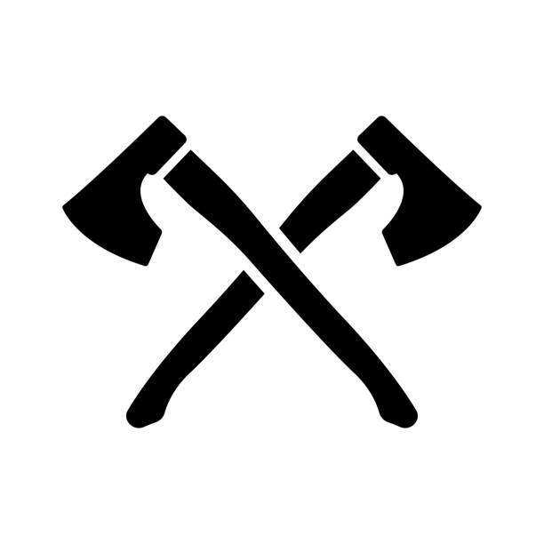 Large crossed axes icon. Black silhouette. Front side view. Vector simple flat graphic illustration. Isolated object on a white background. Isolate. Large crossed axes icon. Black silhouette. Front side view. Vector simple flat graphic illustration. Isolated object on a white background. Isolate. axe stock illustrations