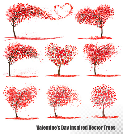 Set of Valentine's Day Inspired  Vector Trees.