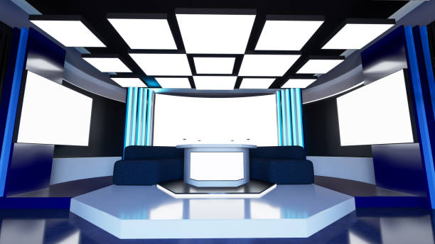 istock 3d Studio interior for news broadcasting, Virtual TV Studio News Set. 1920768201