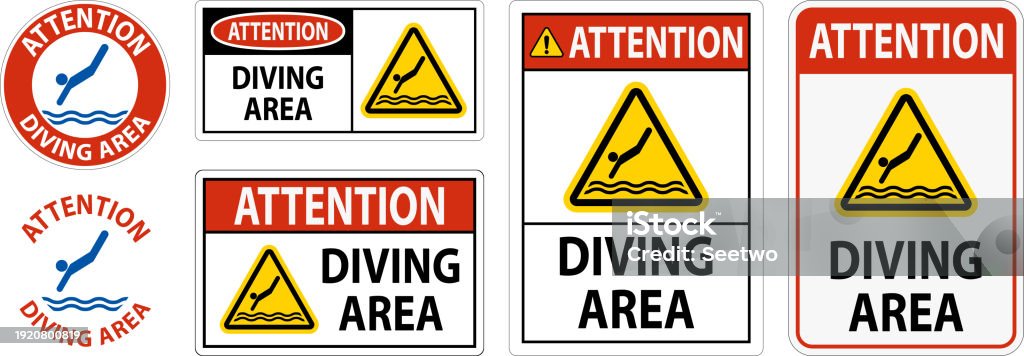 Diving Distress Help Sign Water Safety Sign Attention Diving Area Stock Illustration - Download ...
