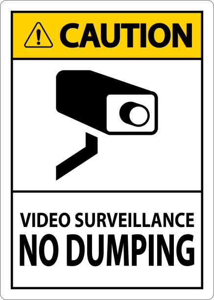 caution sign video surveillance, no dumping - architectural background video stock illustrations