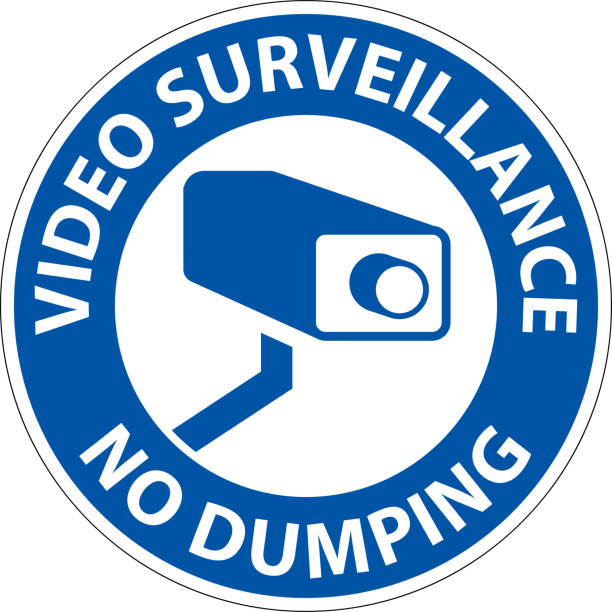 notice sign video surveillance, no dumping - architectural background video stock illustrations