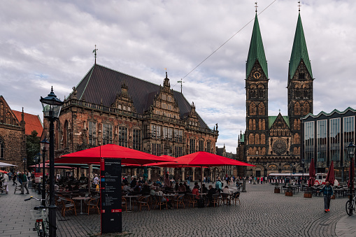Bremen, Germany, Europe - September 20, 2023: photo of the german street. St Peter Cathedral in Bremen.