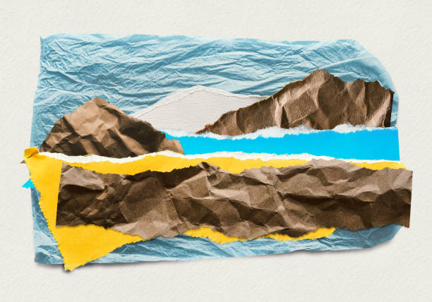 Mixed media styled artwork with mountained seascape