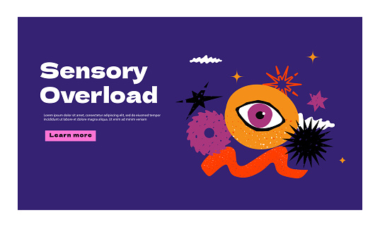 A landing page with abstract rough shapes on the topic of sensory overload. A website design template for the problems of people with ADHD.