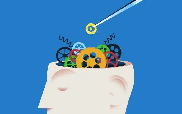 Vector illustration of Human head with clock gears vector illustration