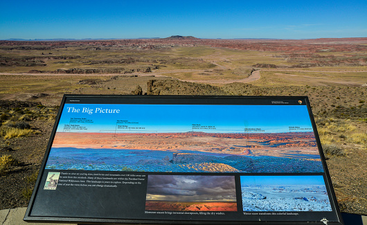 USA, Phenix, Arizona- November 17, 2019:  land forms and mountains, overlook, colorful landscape. Petrifed forest national Wilderness Area