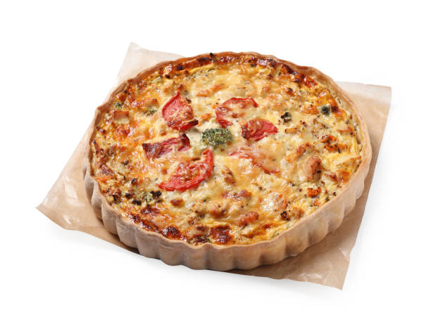 istock Tasty quiche with cheese and tomatoes isolated on white 1920925100