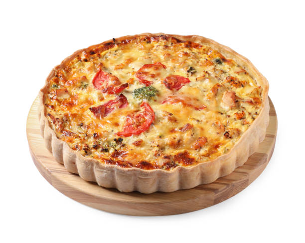 istock Tasty quiche with cheese and tomatoes isolated on white 1920925620