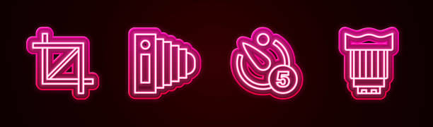istock Set line Picture crop photo, Photo camera, Camera timer and lens. Glowing neon icon. Vector 1920927228