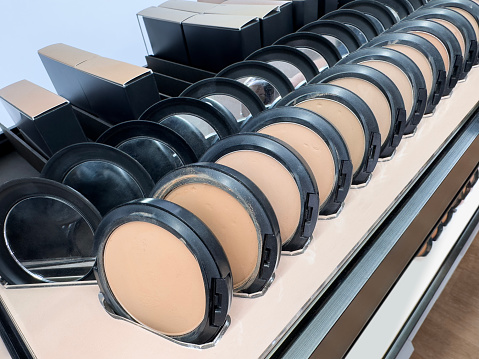 Face powder make up testers in a beauty shop
