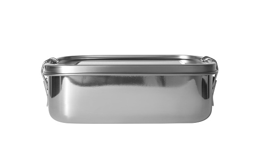 stainless steel food container isolated on white background.