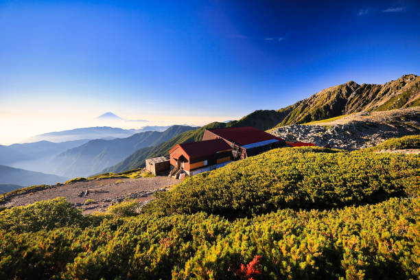 Mt. Fuji and Kitadake Sanso in the Southern Alps in Japan Mt. Fuji and Kitadake Sanso in the Southern Alps in Japan akaishi mountains stock pictures, royalty-free photos & images