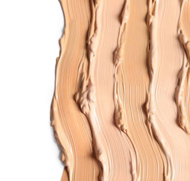 istock Samples of skin foundation on white background, closeup. Space for text 1920981327