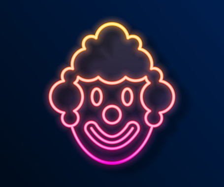 Glowing neon line Clown head icon isolated on black background. Vector.