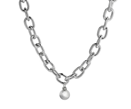 One metal chain with pendant isolated on white. Luxury jewelry