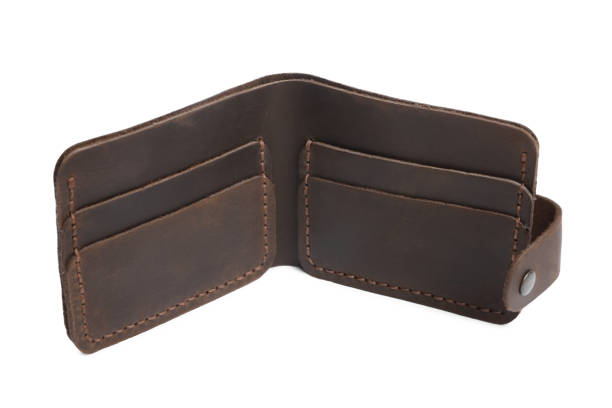 istock Stylish brown leather wallet isolated on white 1920988654
