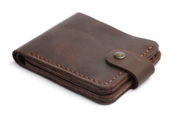 istock Stylish brown leather wallet isolated on white 1920988669