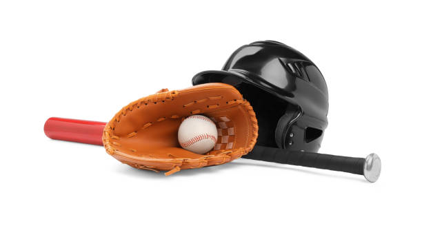 istock Baseball bat, ball, batting helmet and glove isolated on white 1920989717