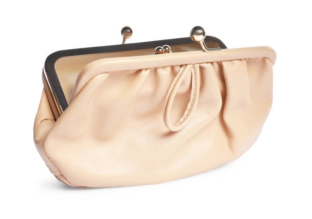 istock Stylish beige leather purse isolated on white 1920990206