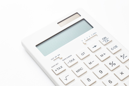 Calculator on a white background.