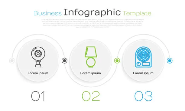 Vector illustration of Set line Web camera , Table lamp and Electric heater . Business infographic template. Vector