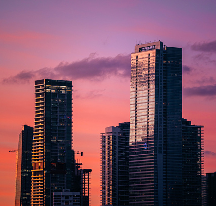 sunset in the city Brickell miami skyscrapers in Miami, Florida, United States