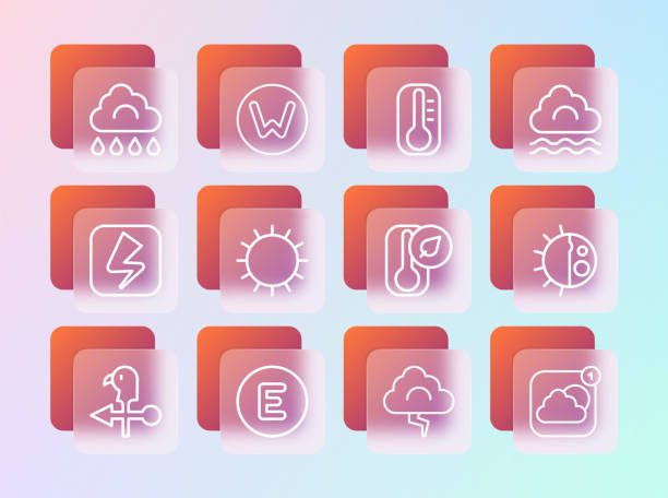 istock Set line Fog and cloud, Compass west, Thermometer, Cloud lightning, Sun, with rain and north icon. Vector 1921073812