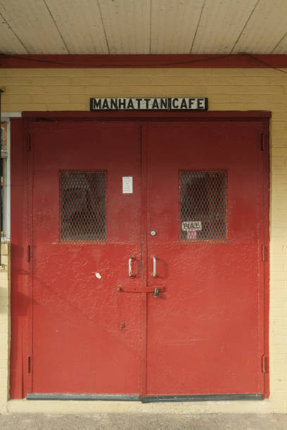 istock Red Door Entrance with Security Text on Wall 1921101955