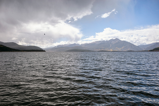 Dillon reservoir with the Tenmile Range in the back in Dillon, Colorado, United States