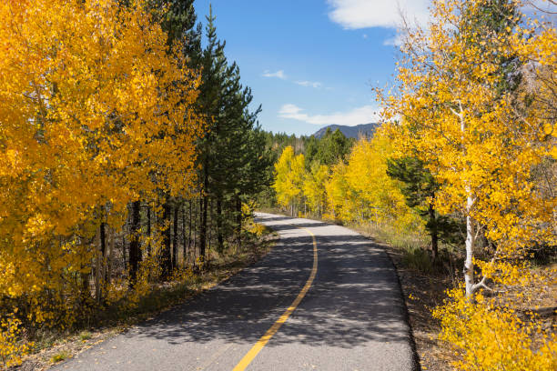 Bike path in fall around Dillon reservoir, Colorado