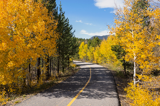 Bike path in fall around Dillon reservoir, Colorado in Frisco, Colorado, United States